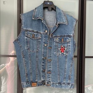 Stylish Blue Denim Vest with Patch